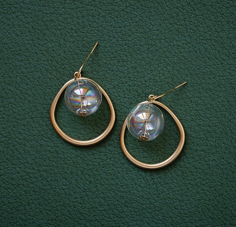 Christmas limited edition fog gold egg frame bubble glass ball earrings light Christmas exchange gift - Earrings & Clip-ons - Other Metals Gold