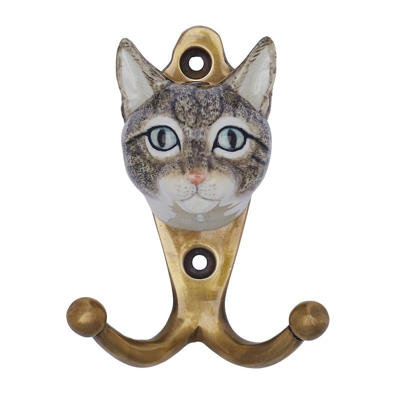 And Mary Tabby Cat Hook | Gift Box - ตะขอที่แขวน - เครื่องลายคราม สีกากี