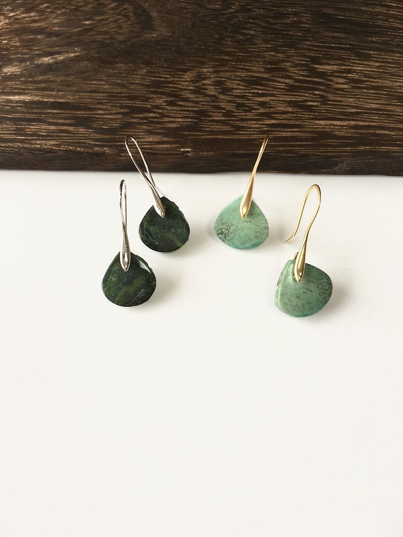 Tibetan Turquoise  Clip-earring 　Hook-earring SV925 - 耳環/耳夾 - 半寶石 綠色