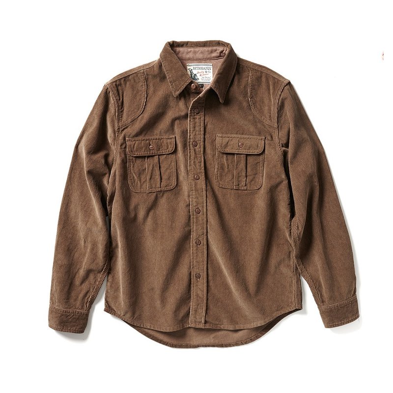 Corduroy Work Shirt-Brown Olive - Men's Shirts - Cotton & Hemp 