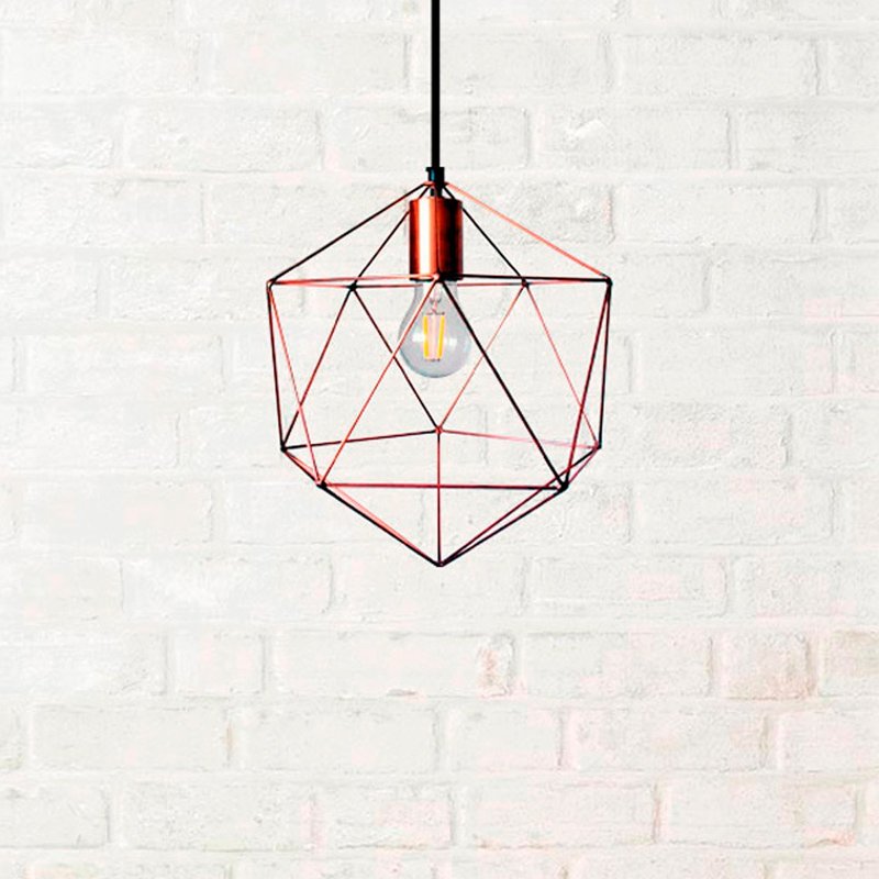 Iron pendant lamp in the shape of a icosahedron in the loft style - โคมไฟ - สแตนเลส สีนำ้ตาล