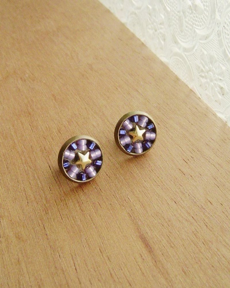 Deco tiles Earrings sparkling star blue purple mosaic beads - ต่างหู - แก้ว สีน้ำเงิน