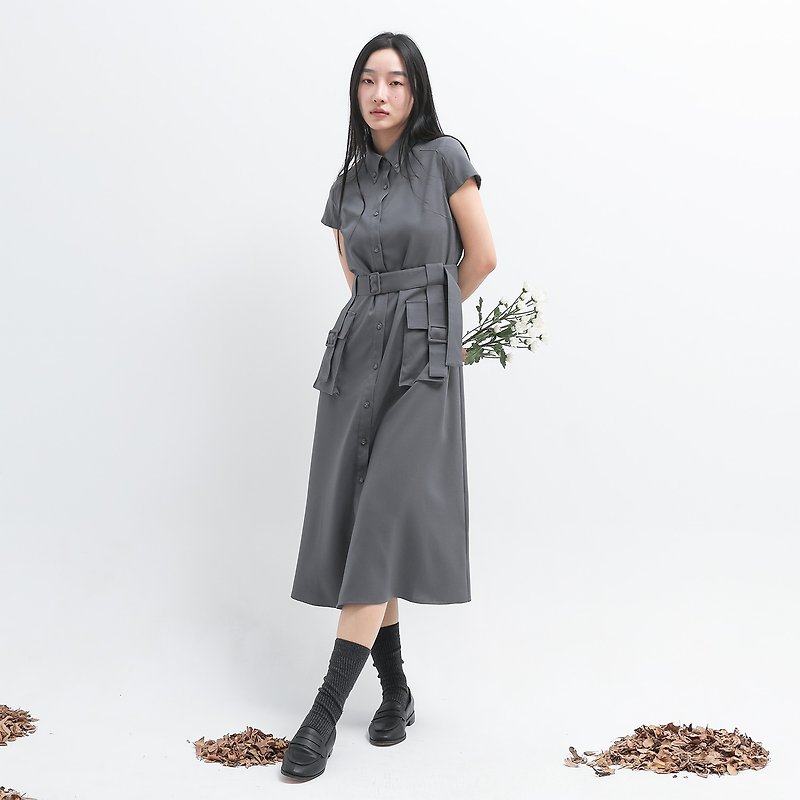 Adventurer_冒險家造型襯衫洋裝_24SF101_鐵灰 - 洋裝/連身裙 - 聚酯纖維 灰色
