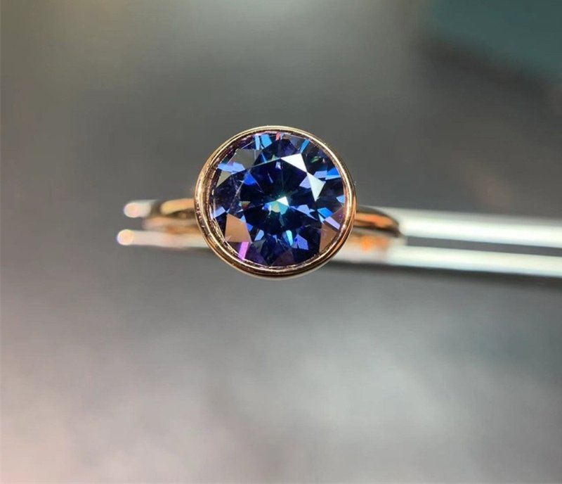 Blue Moissanite Ring, Moissanite Silver Ring, 2 Ct Blue Moissanite Ring - แหวนทั่วไป - โลหะ สีเงิน