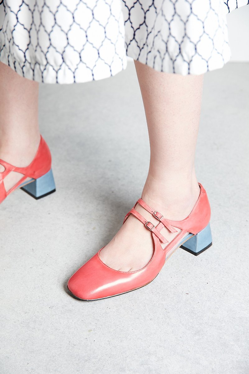 HTHREE 4.6 square head Mary Jane shoes / rose red / Square Toe Mary Jane Heels