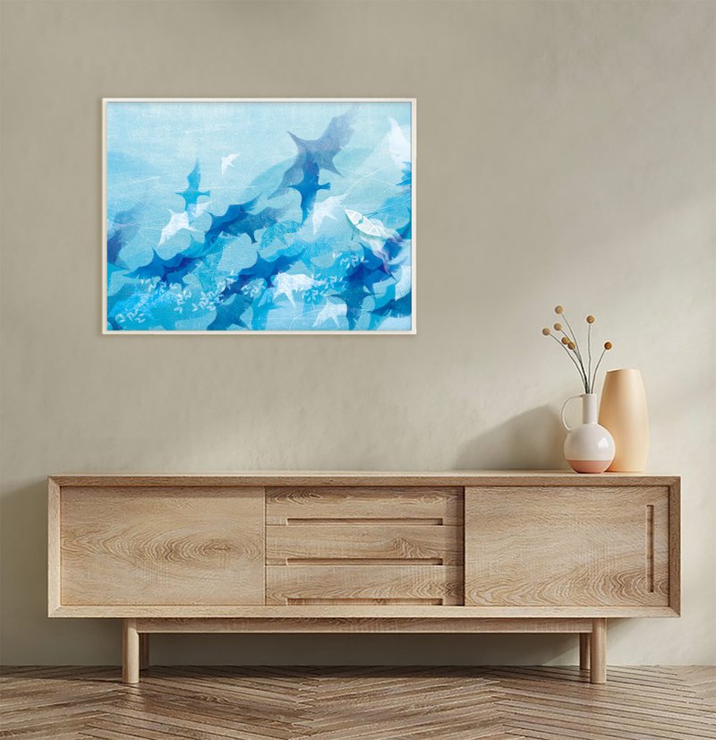 Frameless painting/A small boat in the ocean/A thin wooden frame can be added - โปสเตอร์ - กระดาษ 