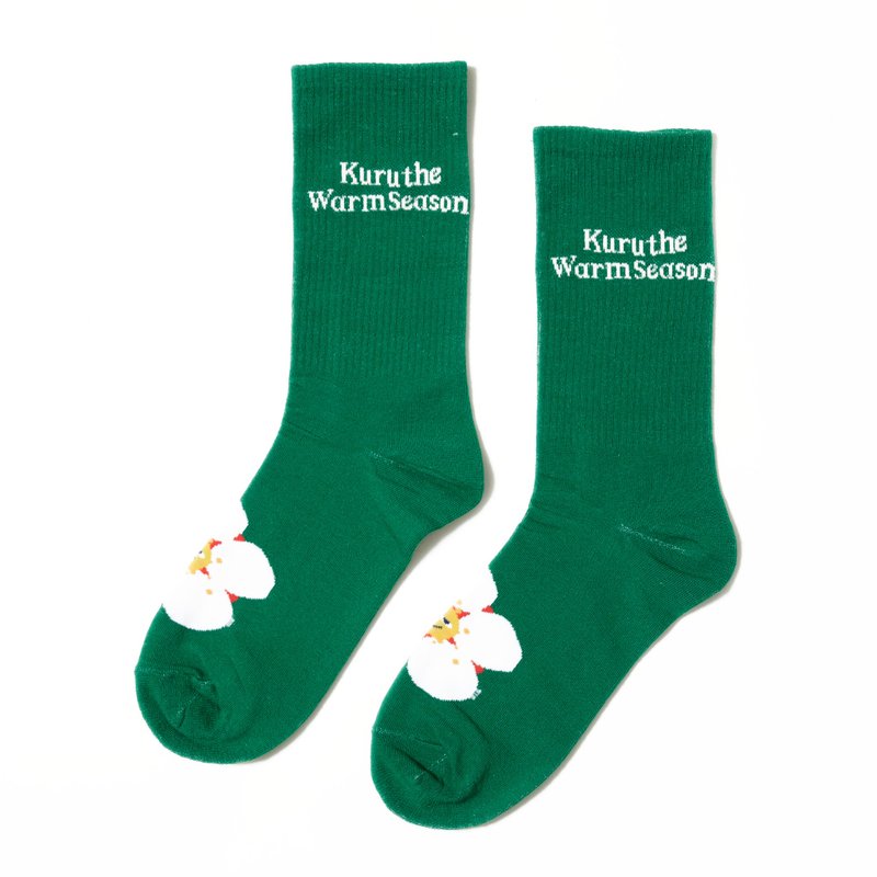 SOCKS green bottom white plum/joint brand/design socks/suitable for men and women - ถุงเท้า - ผ้าฝ้าย/ผ้าลินิน สีเขียว