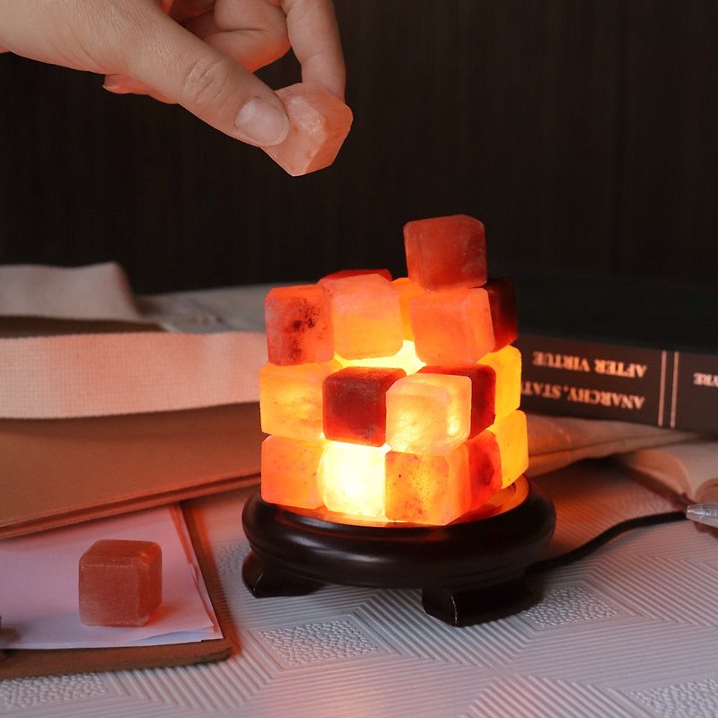 USB small building block salt lamp C - โคมไฟ - วัสดุอื่นๆ สีส้ม