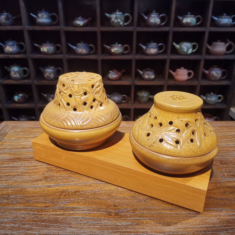 手工陶瓷香薰盒-竹子款 - 香氛/精油/擴香 - 陶 
