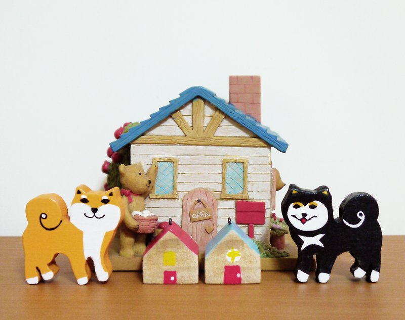 Handmade Carpentry-Cute Shiba Inu Magnet (1 set of 2 pieces) - แม็กเน็ต - ไม้ หลากหลายสี