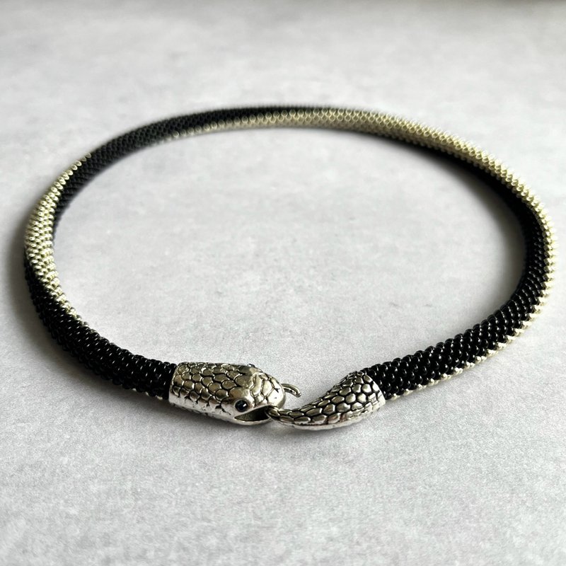 Snake Necklace: black × silver - Necklaces - Glass 