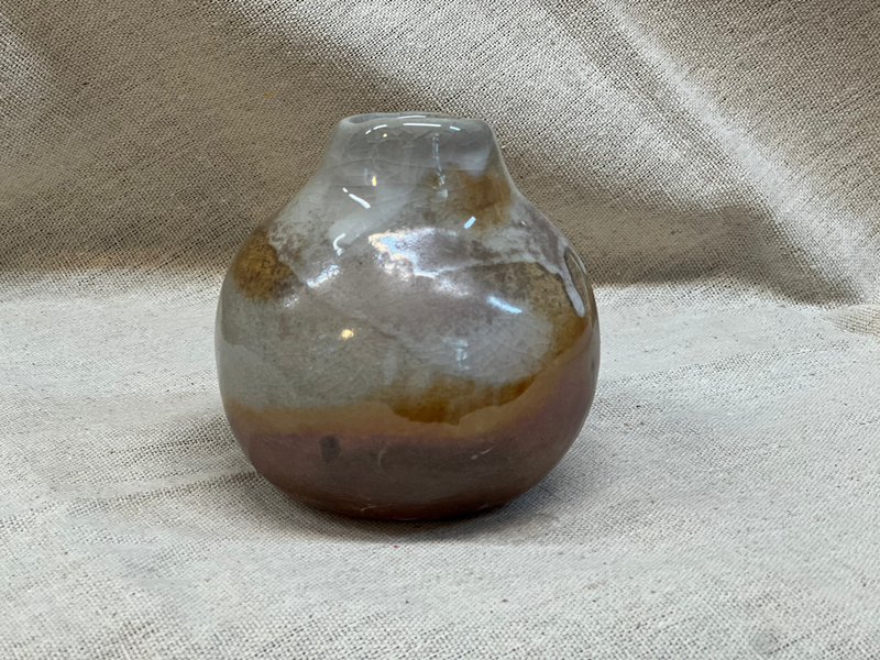 Shino Glazed Firewood Spherical Vase - Pottery & Ceramics - Pottery Khaki