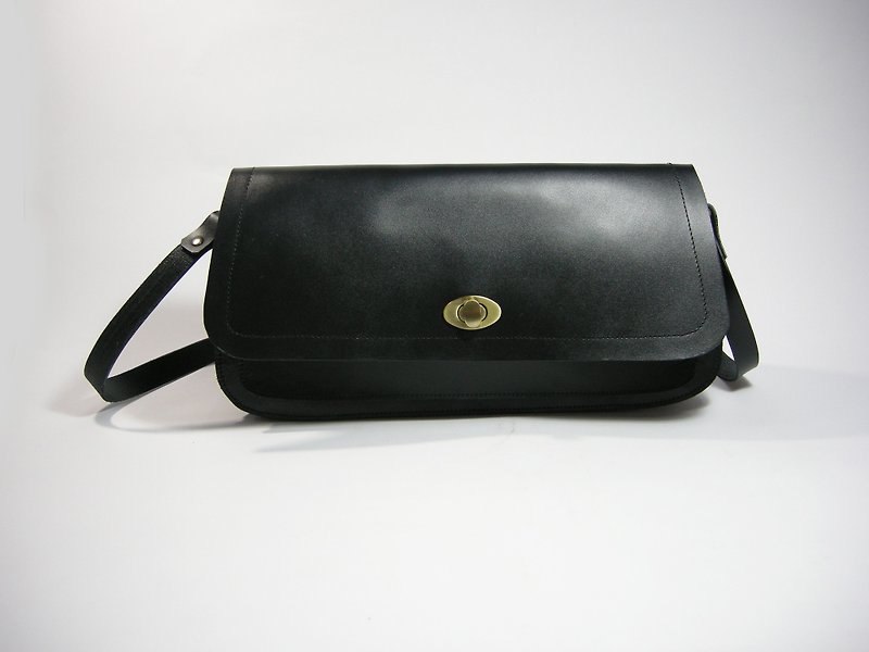 Leather organ bag (black leather) (side backpack, shoulder bag) __made as zuo zuo hand leather goods - กระเป๋าแมสเซนเจอร์ - หนังแท้ สีดำ