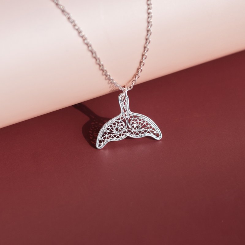 Handmade Whale Tail Necklace Silver Filigree AG999 | Jewelry Art Studio - สร้อยคอ - เงิน สีเงิน