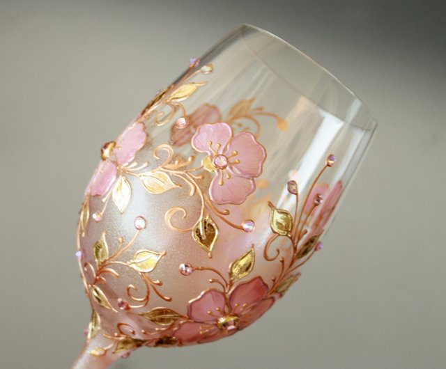 Wine Glasses Black Gold Flowers Swarovski Crystals, Hand-painted set of 2 -  Shop NeA Glass Bar Glasses & Drinkware - Pinkoi