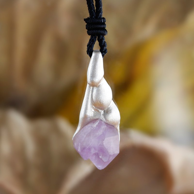 原創手作 紫水晶原石紫晶Amethyst礦石純銀吊墜 - 吊飾/掛飾 - 水晶 紫色