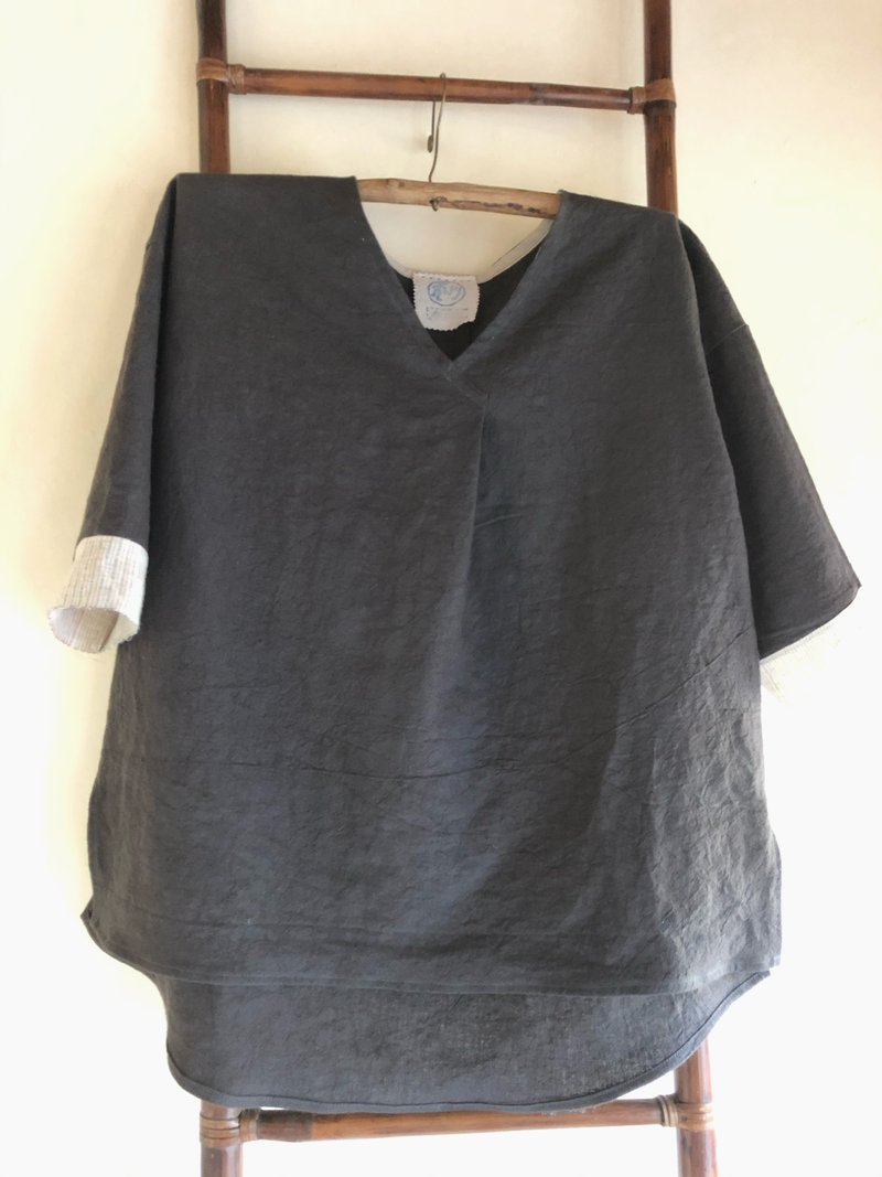 麻的Tack Tunic D - 女上衣/長袖上衣 - 棉．麻 灰色
