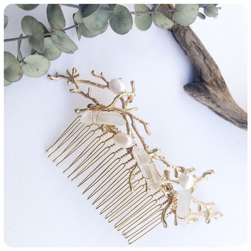 ブライダルヘアに水晶コーラルコーム - Hair Accessories - Copper & Brass Gold