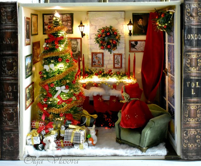 Book Nook christmas living room, inserting between books, night light - Shop  StudioInteriorS Lighting - Pinkoi