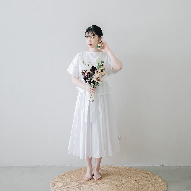 Wedding-Pure white Paris actress round dress suit - One Piece Dresses - Cotton & Hemp White