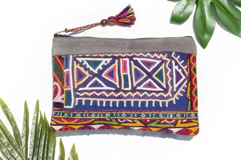 手作り本革ミニ財布/ポーチ/スマホケース/イヤホンケース/化粧ポーチ - インド手刺繍 - ポーチ - 革 多色