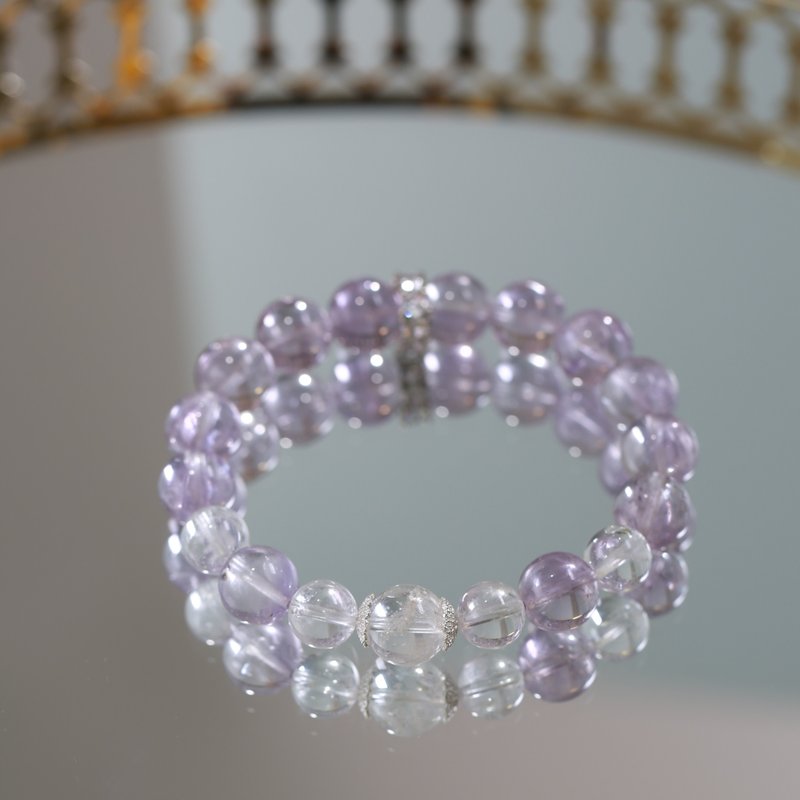 Pure natural non-artificial bursting amethyst Asai with white Asai crystal bracelet female original niche design - สร้อยข้อมือ - คริสตัล สีม่วง