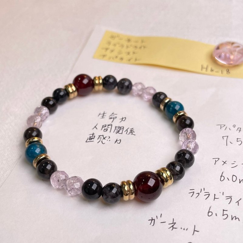 石榴石 紫晶 磷灰石 天然能量 手作禮物 日本製 水晶手鍊 - 手鍊/手環 - 水晶 紫色