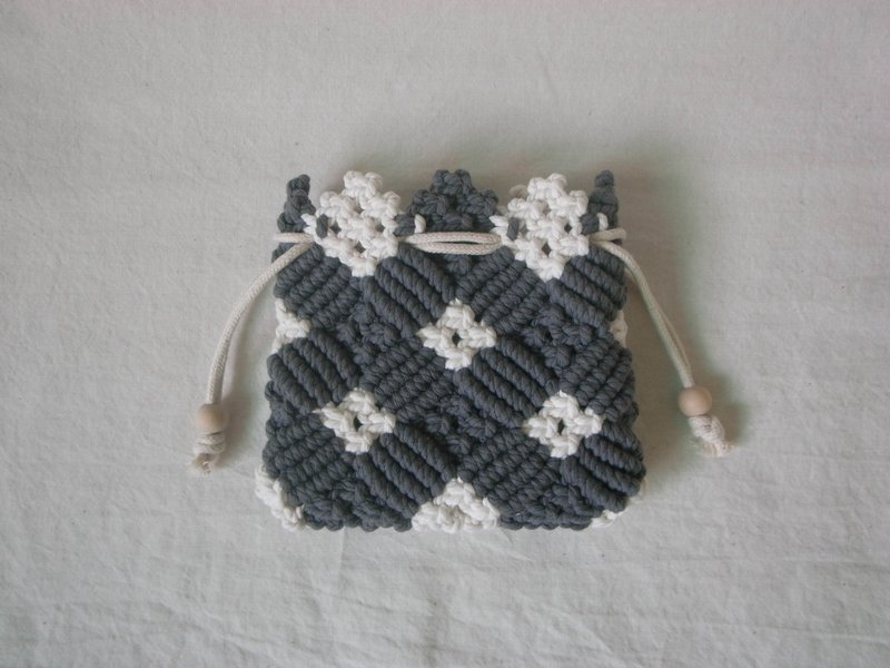 Contrast color woven pattern drawstring bag/grey/hand-woven - Toiletry Bags & Pouches - Cotton & Hemp 