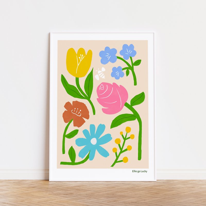 アートプリント/花と蜂/イラストポスター A3、A2 - ポスター・絵 - 紙 