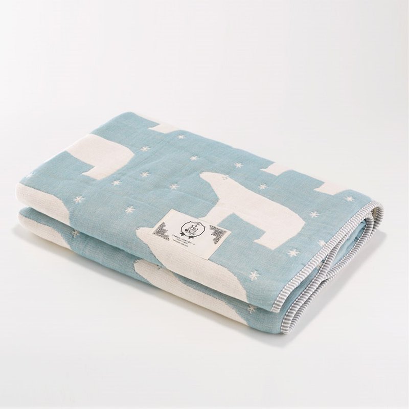 【日本製三河木綿】六重紗布被厚款－守護星北極熊(藍)M號 - 棉被/毛毯 - 棉．麻 