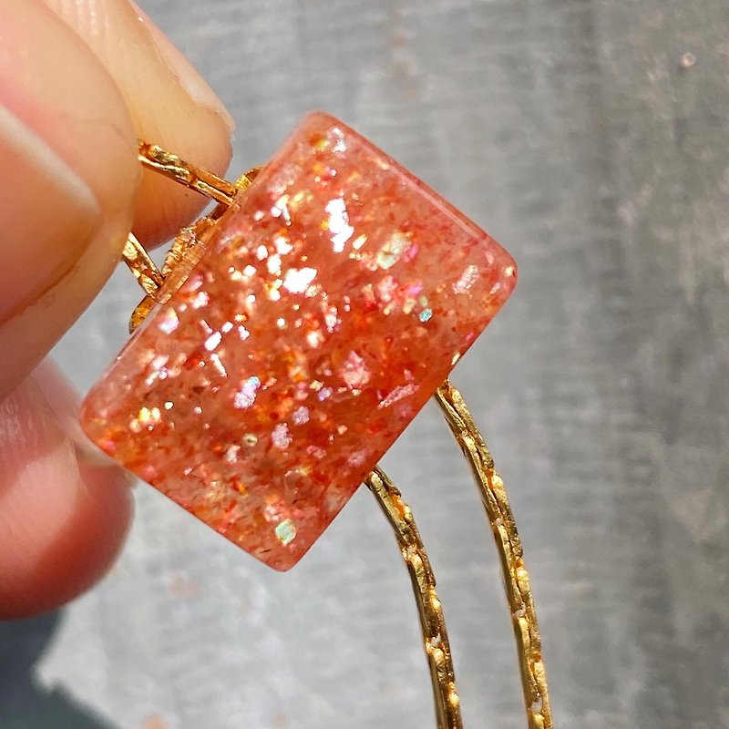 【Lost and find】Natural Stone Gold Sun Stone Retractable Necklace OT14 - สร้อยคอ - เครื่องเพชรพลอย สีแดง