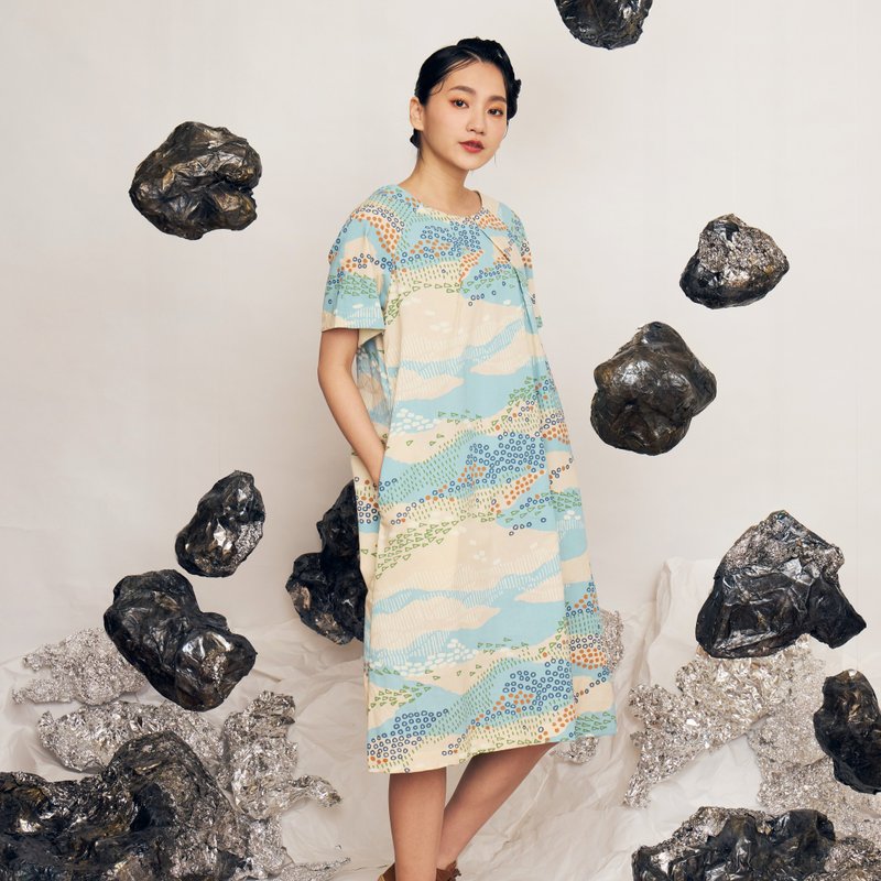 Floating Forest Lachlan Sleeve Dress_Polar Train - One Piece Dresses - Cotton & Hemp Multicolor