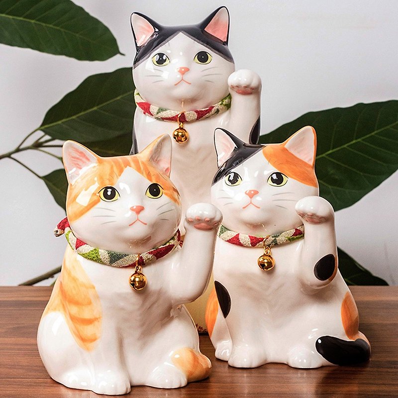 Japanese pharmacist kiln blessing cute cat ceramic creative desktop porch home decoration opening birthday housewarming gift - ของวางตกแต่ง - เครื่องลายคราม 