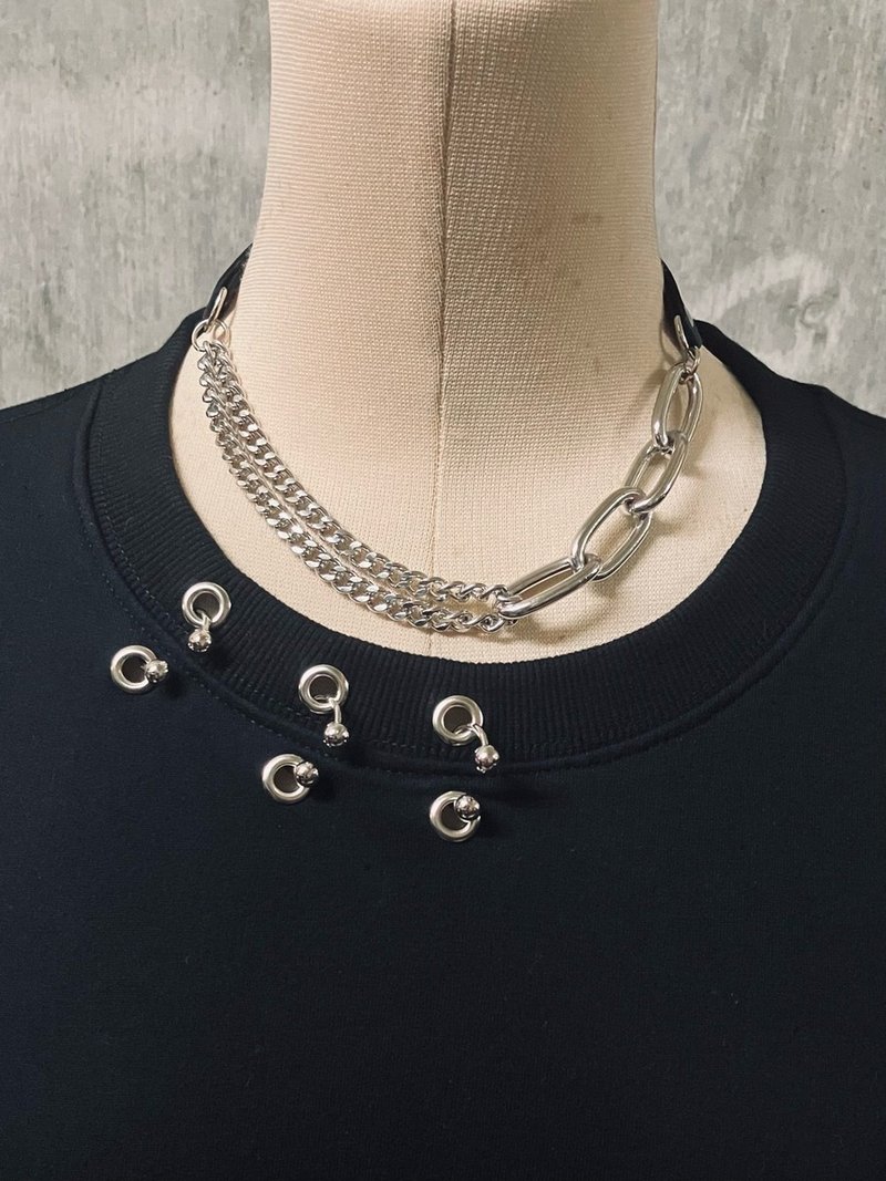 Chain choker/black/ Silver/hellcatpunks/hcp-ac-0335 - สร้อยติดคอ - หนังเทียม สีดำ