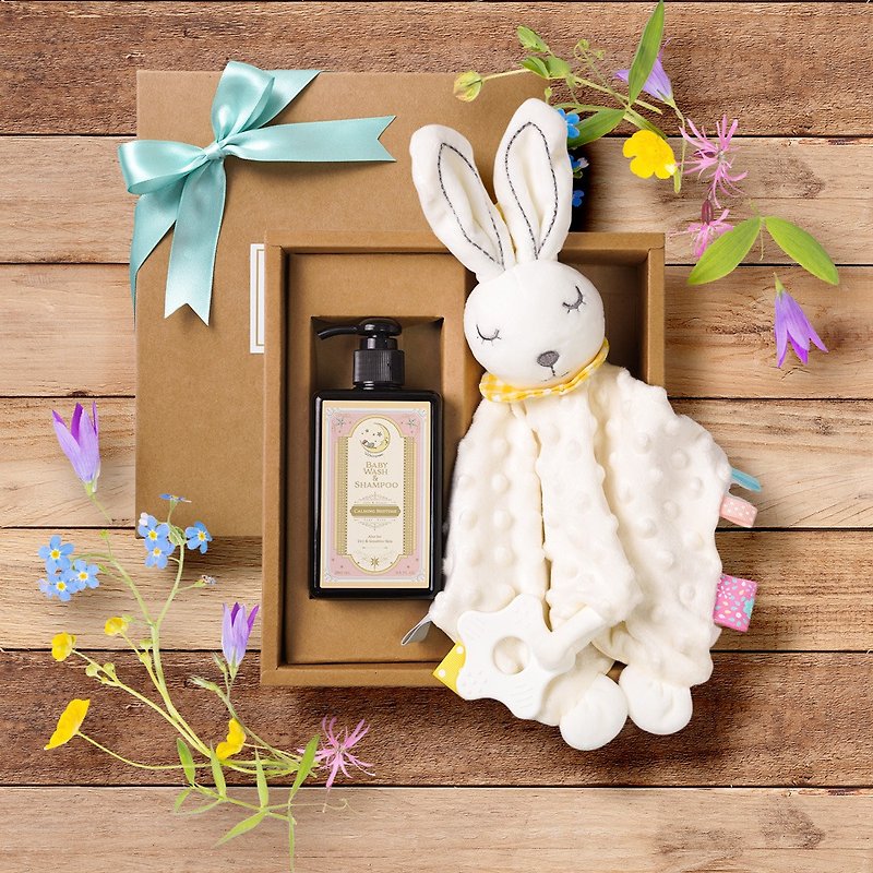 Cute Baby Sleeping Bunny Doll Comforting Towel + Shower Gel Newborn Baby Gift - Baby Gift Sets - Cotton & Hemp White