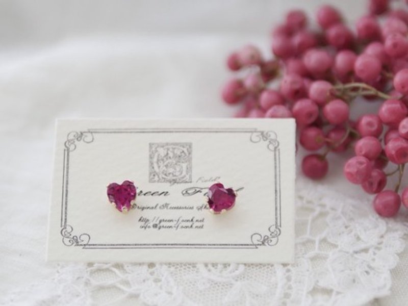 14kgf * heart-shaped ruby single earring - ต่างหู - เครื่องเพชรพลอย 