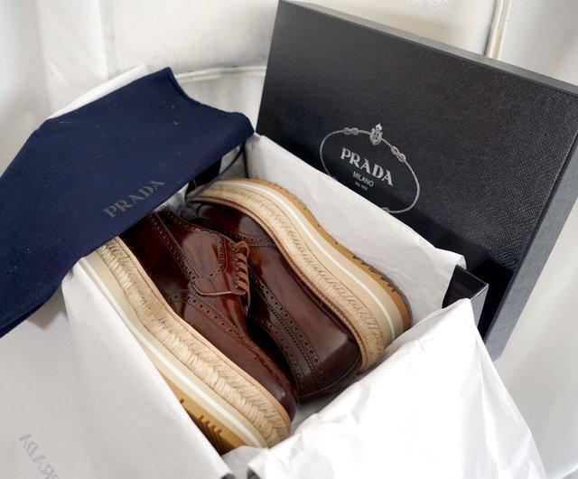 PRADA SPORT ブラウン フラットシューズ PRADA ブラウンウィーブジュートトリムプラットフォーム
