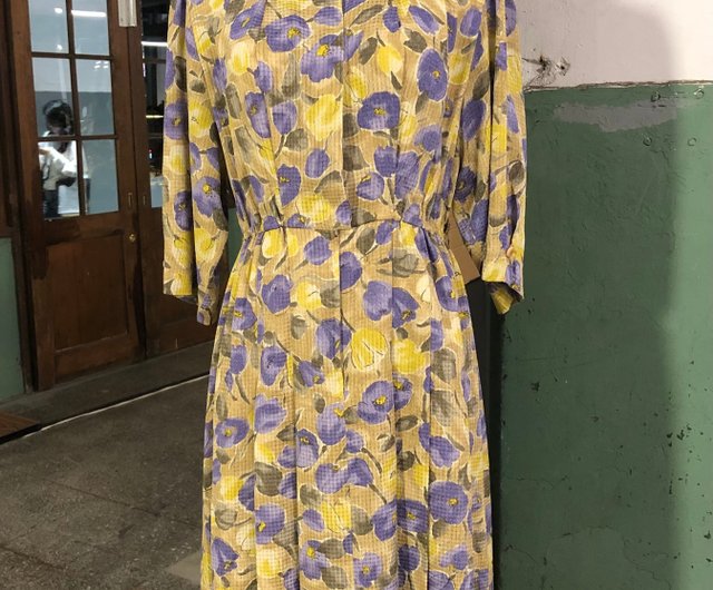 Yellow dress with purple on sale flowers