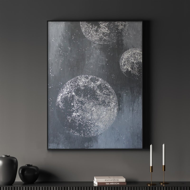 Painting Planets | Space Wall Art | Gray Silver Wall Art | Silver Planets - 壁貼/牆壁裝飾 - 棉．麻 灰色