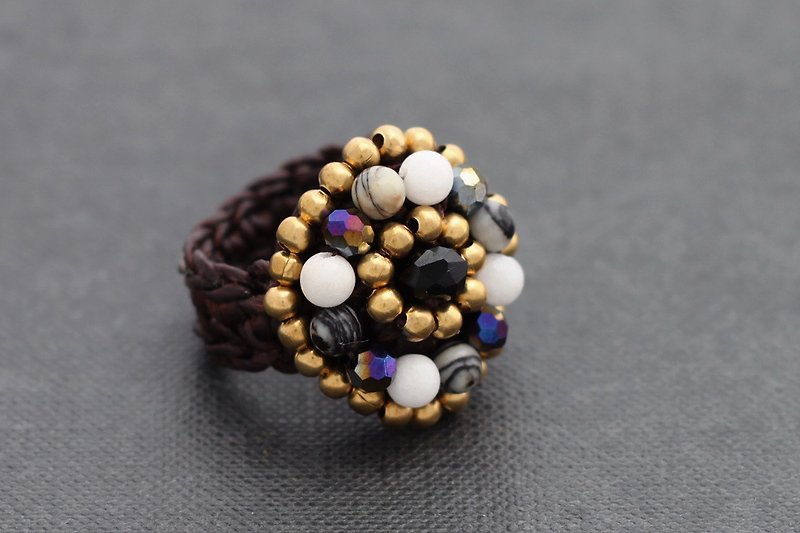 Crochet Glam Rings Crystal Stone Mix Black Facet Woven
