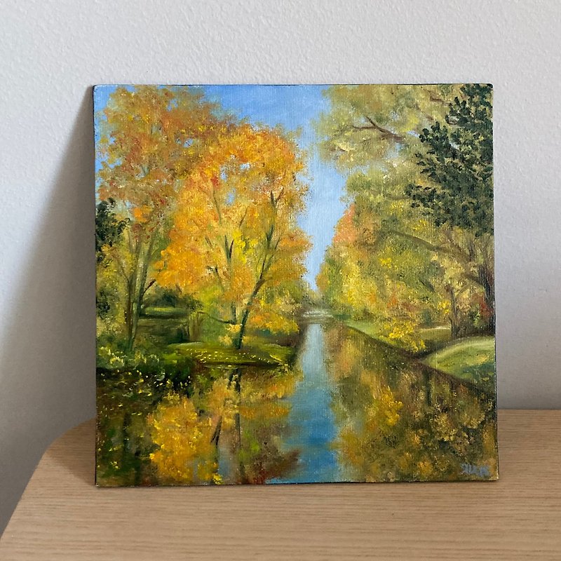 風景画、秋の絵、黄色い公園の絵、木の油絵 - ポスター・絵 - その他の素材 オレンジ