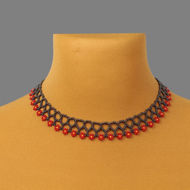 Minimalist bead collar necklace for woman - Necklaces - Glass Gray