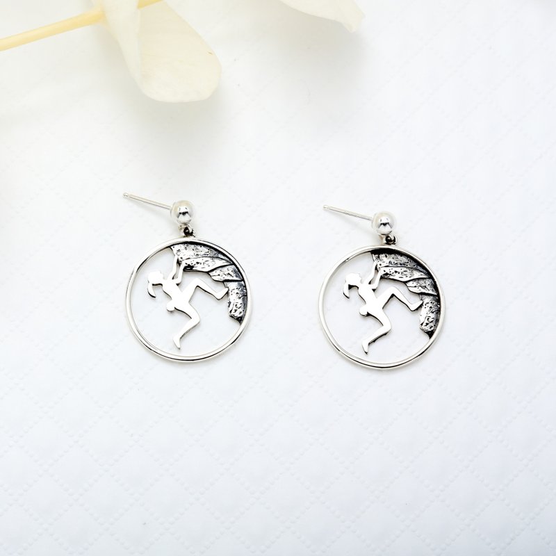 Rock Mountain Climbing 925 sterling silver earrings (changeable ear clips) gift - ต่างหู - เงินแท้ สีเงิน