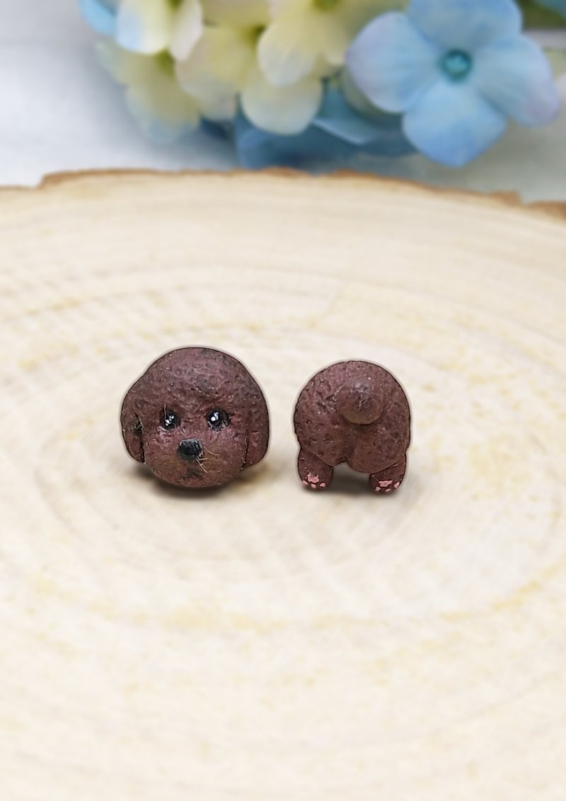 全手制 深啡色 貴賓犬 貴婦狗 耳釘/耳夾 - 耳環/耳夾/耳骨夾 - 黏土 多色