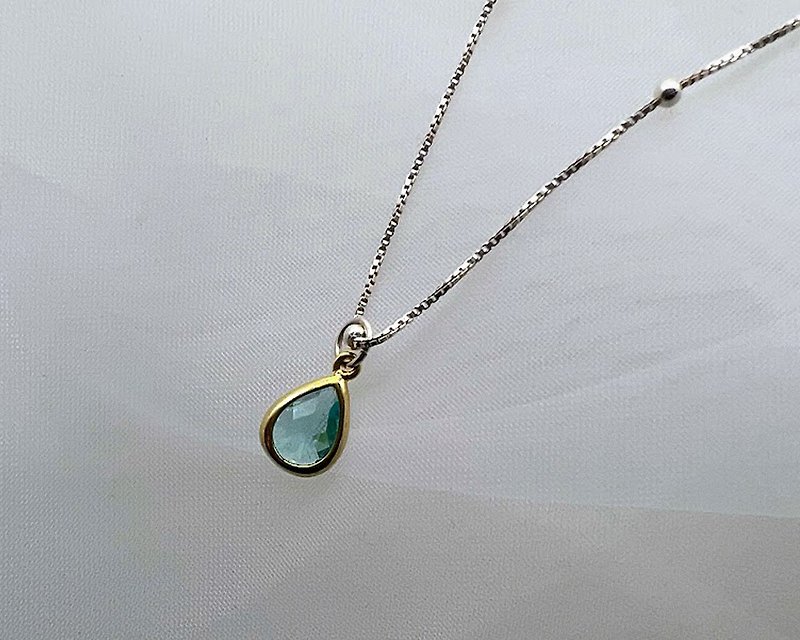 | Birthstone Series | March Aquamarine 925 Silver/14K Gold-filled Necklace Reversible Birthday Gift Box - Necklaces - Gemstone Blue