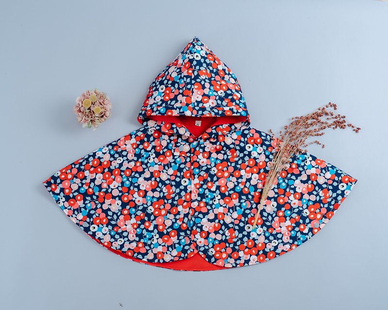 Double-sided cloak - light halo flower hand made non-toxic jacket baby children's clothing - เสื้อโค้ด - ผ้าฝ้าย/ผ้าลินิน สีแดง