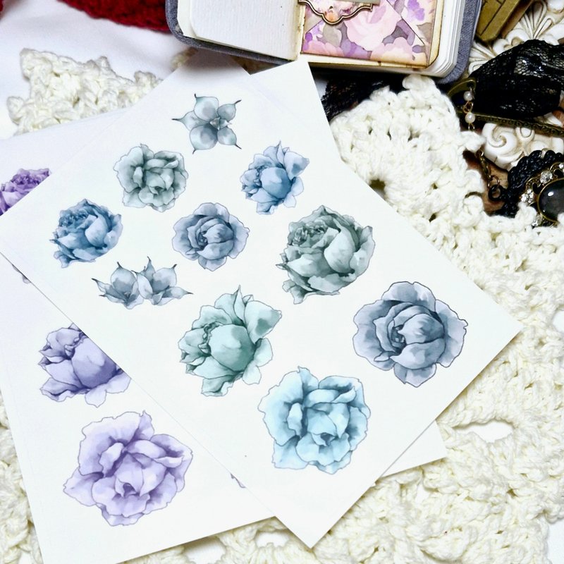 Antique peony flowers sticker - 紙膠帶/和紙/PET - 紙 白色