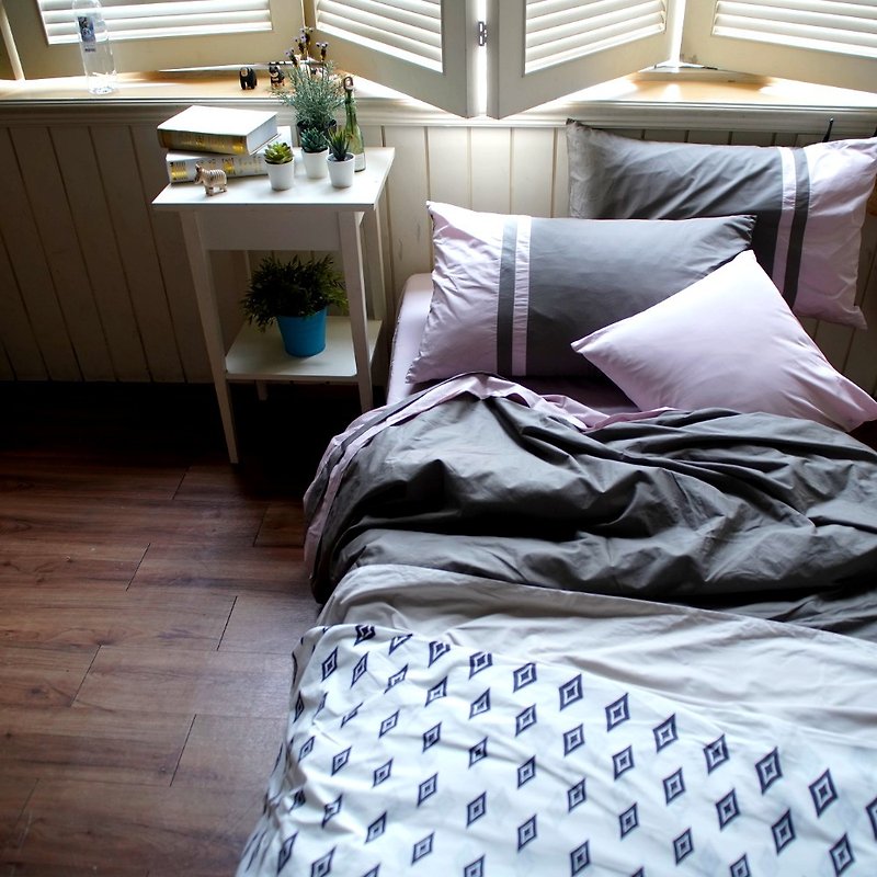 Twin_Star at Dawn bedspreads & pillow case_foggy grey & fresh quartz pink - Bedding - Cotton & Hemp Pink