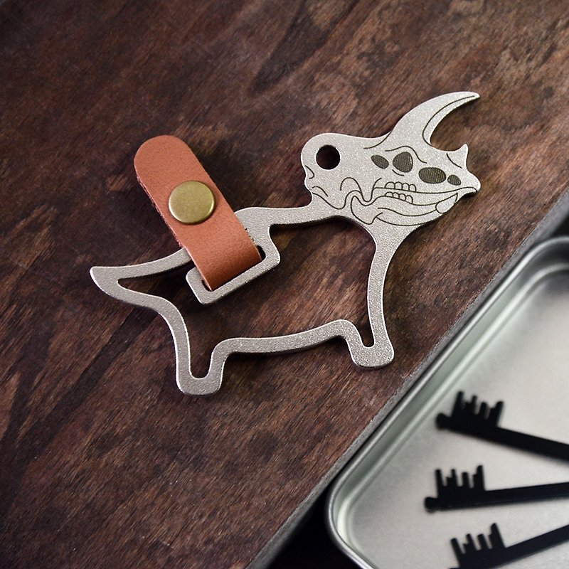 [Desk+1] key ring charm (large) - Triceratops - Keychains - Stainless Steel Silver