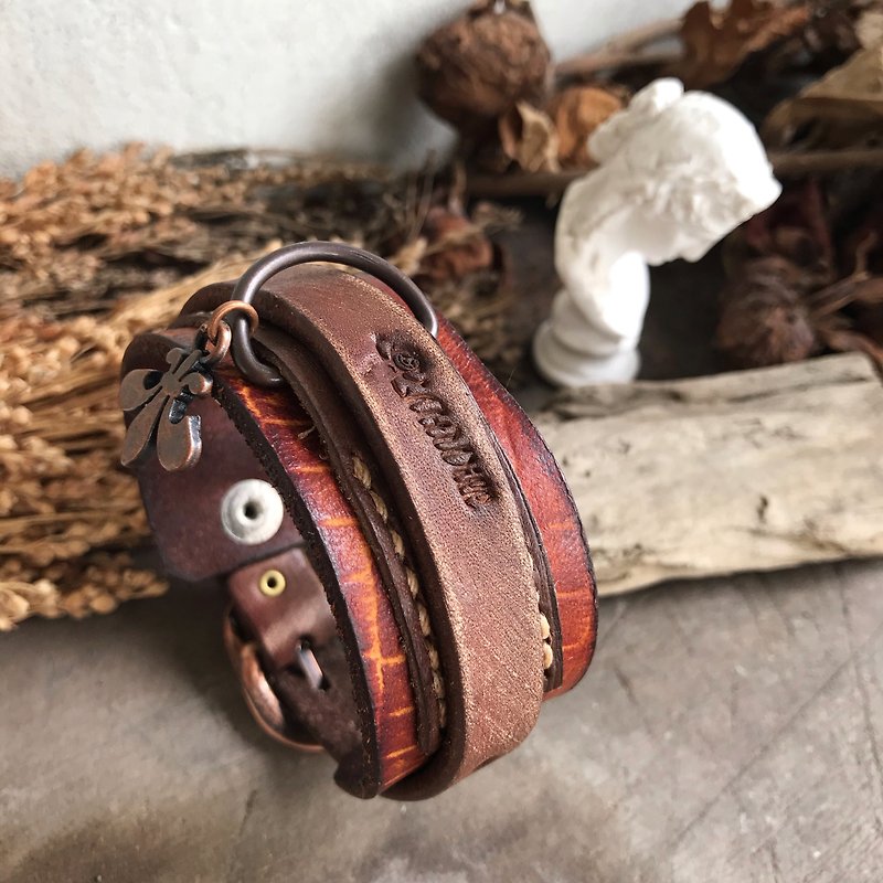 atwill. industry wide version of vintage mottled brushed leather bracelet / deep - Bracelets - Genuine Leather Brown